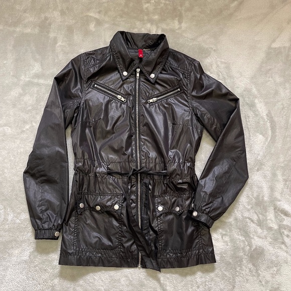Black Lightweight Belted Jacket Raincoat H&M Size 6 - Picture 2 of 13